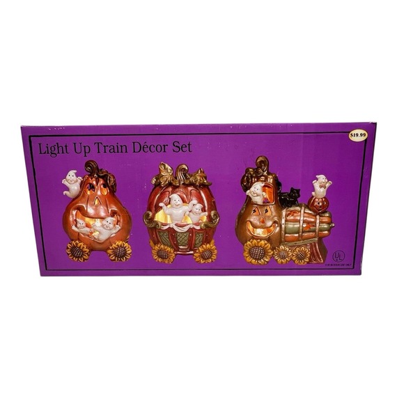 Uline Other - Halloween Light Up Train Decor Set Pumpkins Ghost Sunflowers W/ Box Spooky Cute